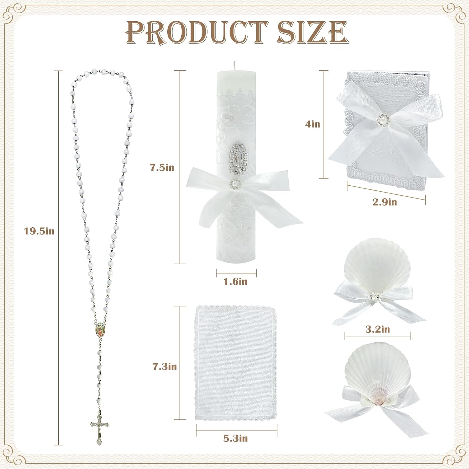 Aldernest Baptism Candle Set for Boys Girls, White 5 PCS Baptism Kit Catholic Candle, 13.76 ounces, 8.7 x 4.8 inches