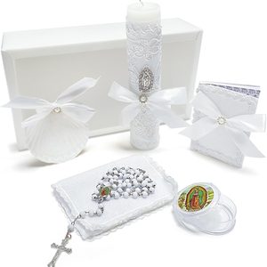 Aldernest Baptism Candle Set for Boys Girls, White 5 PCS Baptism Kit Catholic Candle, 13.76 ounces, 8.7 x 4.8 inches