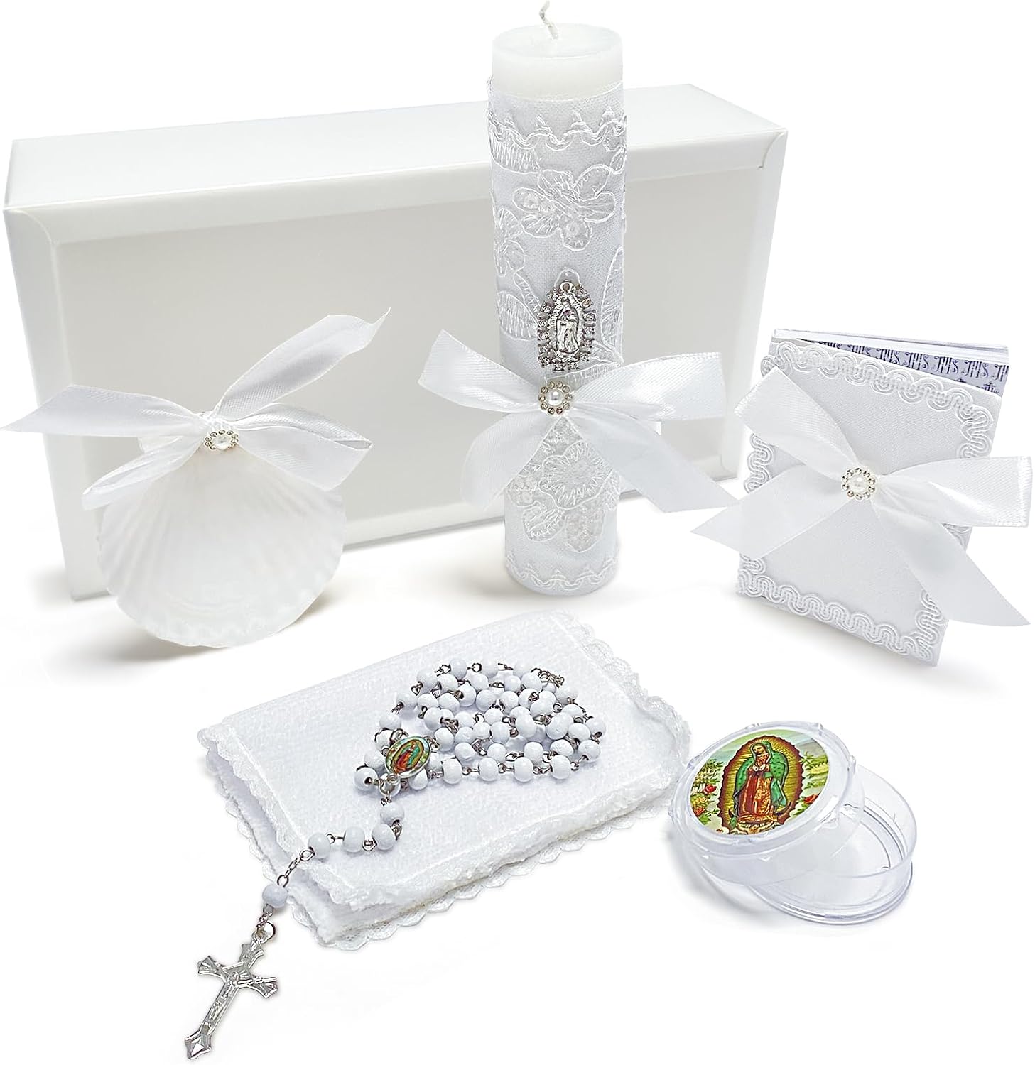Aldernest Baptism Candle Set for Boys Girls, White 5 PCS Baptism Kit Catholic Candle, 13.76 ounces, 8.7 x 4.8 inches