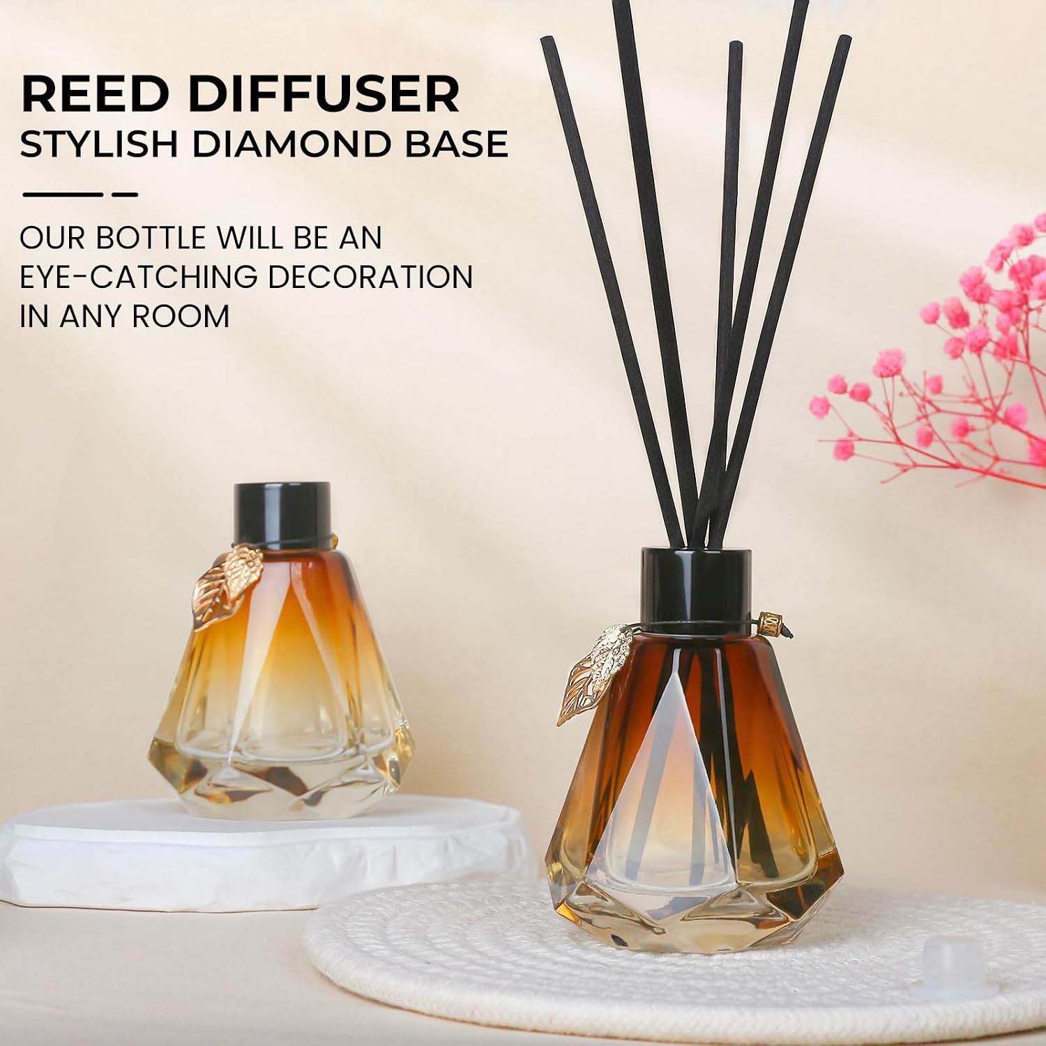 Aldernest Reed Diffuser Set - 4 Empty Bottles with 20 Sticks, Delicate Gold Leaf Decor, 0.88 kg