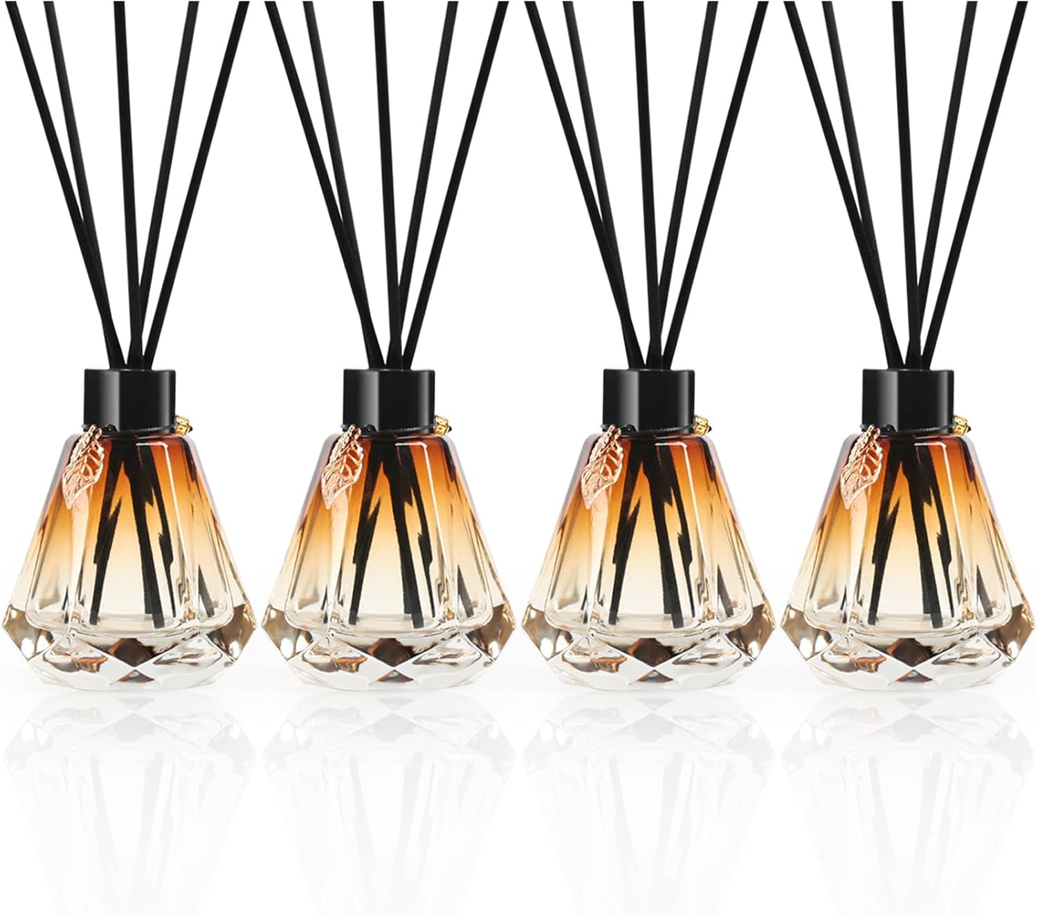 Aldernest Reed Diffuser Set - 4 Empty Bottles with 20 Sticks, Delicate Gold Leaf Decor, 0.88 kg