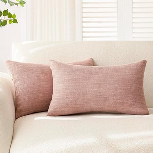VelloHome Set of 2 Decorative Textured Burlap Linen Throw Pillow Covers Farmhouse Boho Lumbar Cushion Cover Solid Accent Pillowcase for Couch Sofa Bed