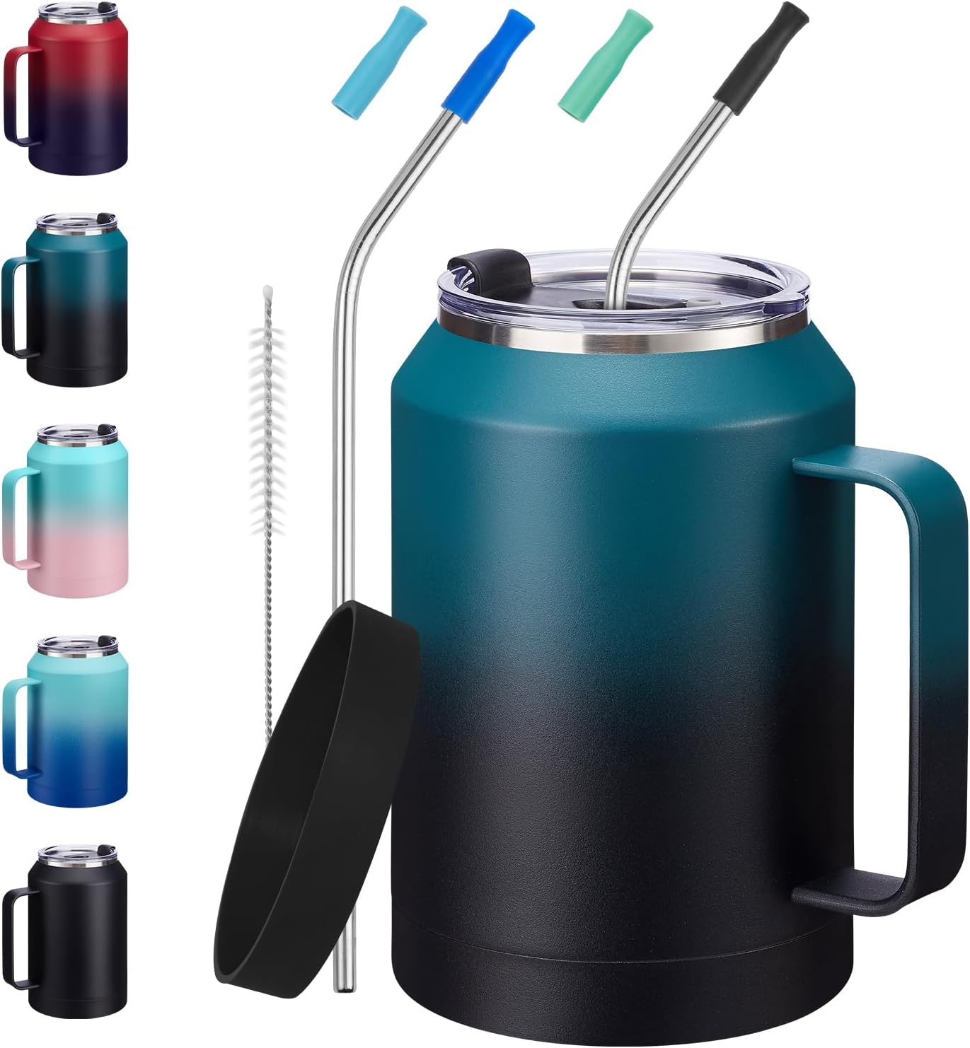 Aldernest 32/50oz Mug Tumbler with Handle and Straw - 32 oz Stainless Steel Wide Mouth Travel Coffee Cups w/ Lid, Reusable Home Office Work Mugs