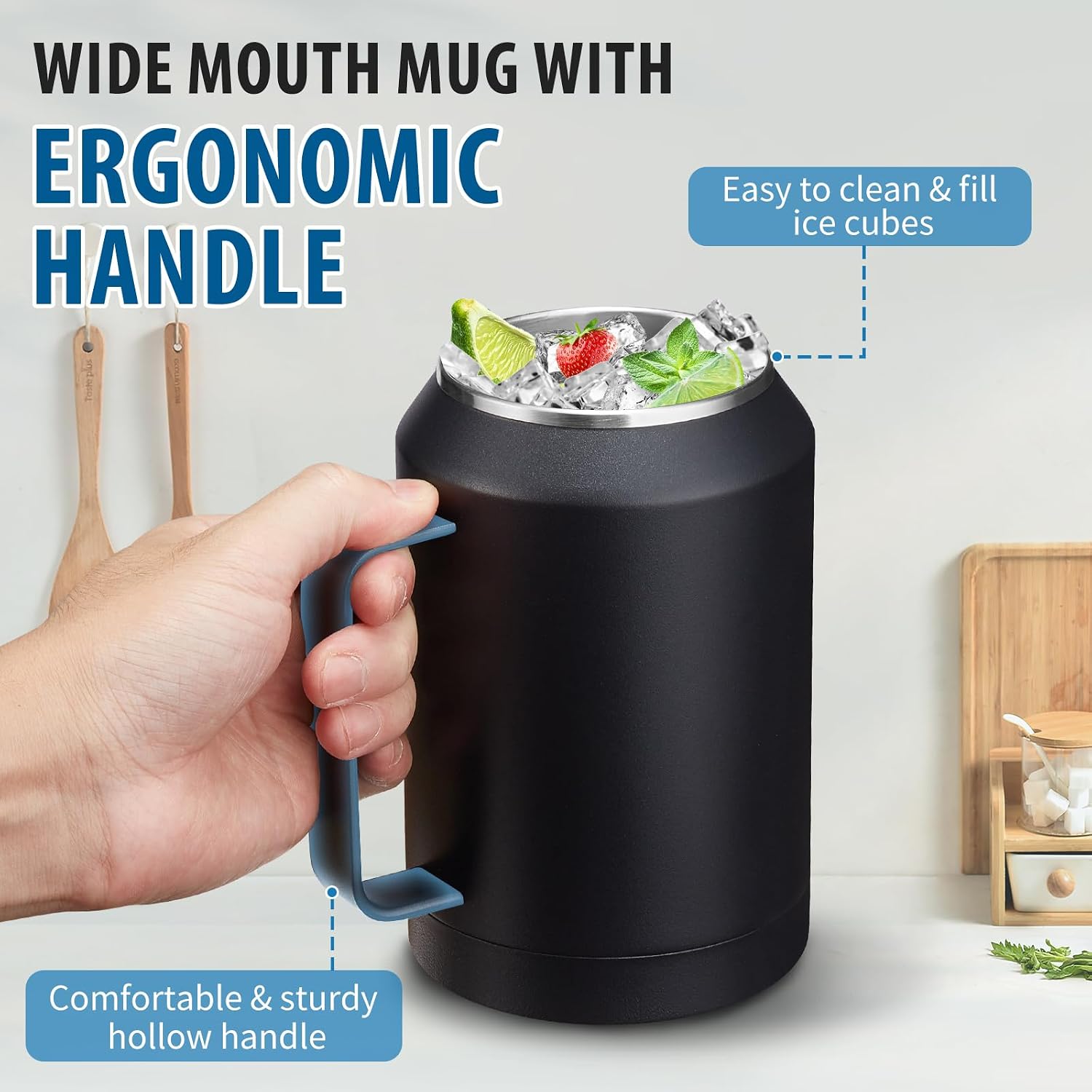 Aldernest 32/50oz Mug Tumbler with Handle and Straw - 32 oz Stainless Steel Wide Mouth Travel Coffee Cups w/ Lid, Reusable Home Office Work Mugs
