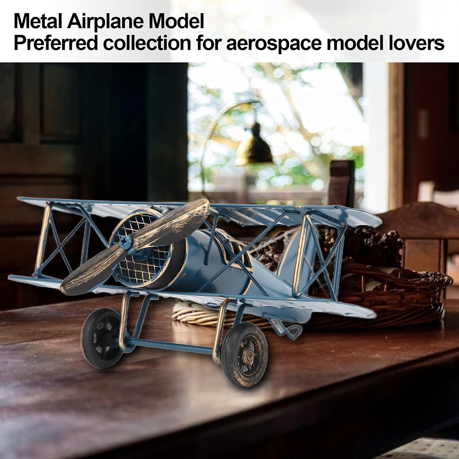 Ashenby Airplane Decor, Vintage Metal Boy's Room Props Desktop Decoration, 0.19 kg, Blue