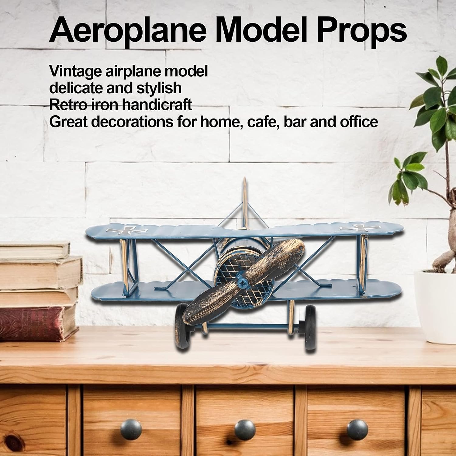 Ashenby Airplane Decor, Vintage Metal Boy's Room Props Desktop Decoration, 0.19 kg, Blue