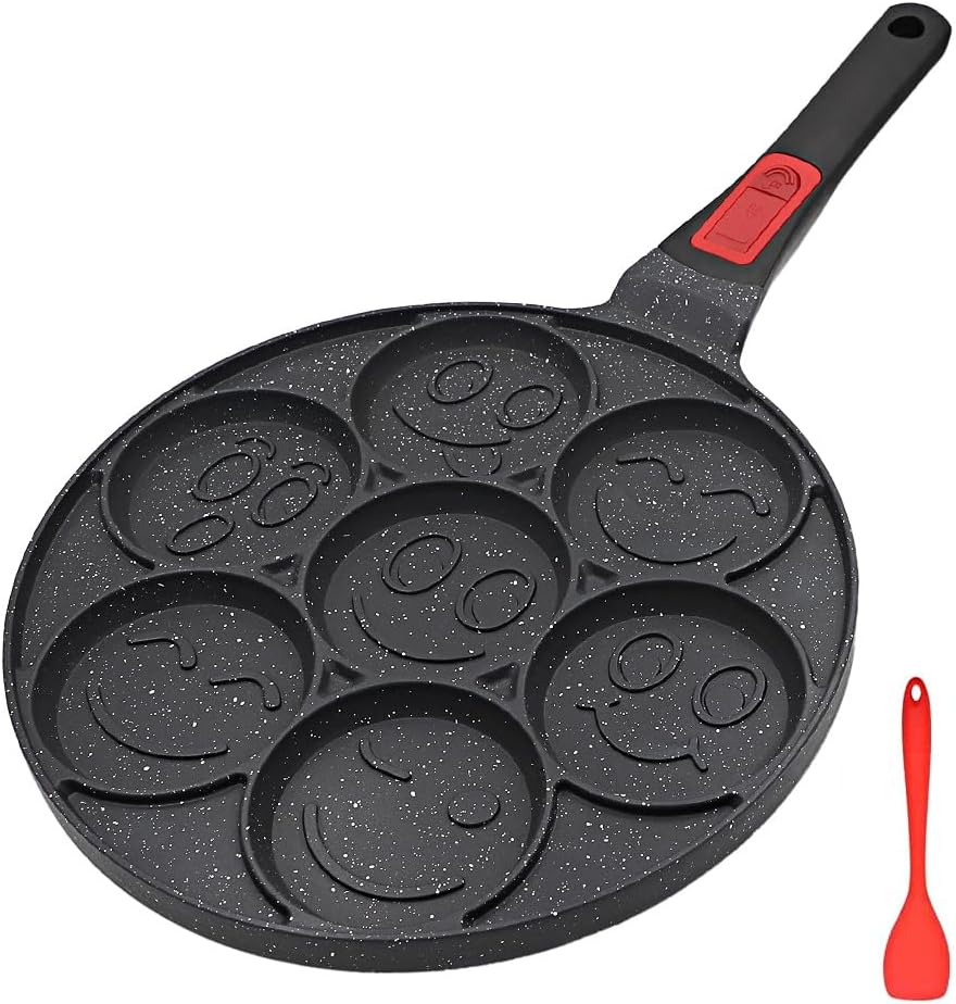 Barleyfield Pancake Pan 7 Holes, Non Stick Mini Crepe Pan - Black