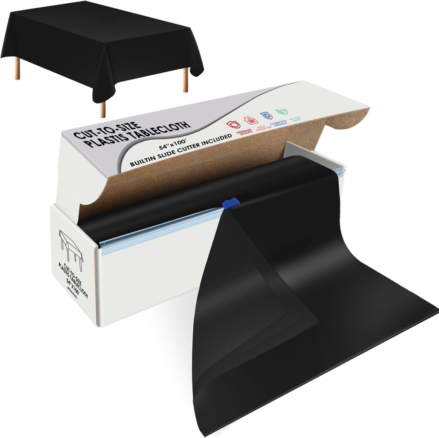 Ashenby Black Disposable Plastic Table Cloth Roll 54" X 100', 1.24 kg, 1200" x 54" (Rectangular)