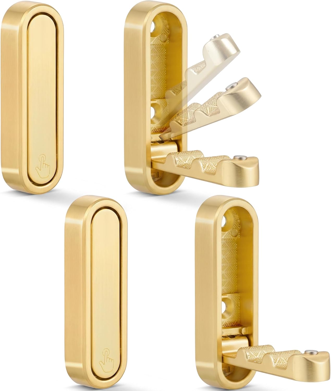 Brackenly Foldable Wall Hooks, 40lb Heavy Duty, Zinc Alloy, Gold, 4 Pack, 0.37 kg