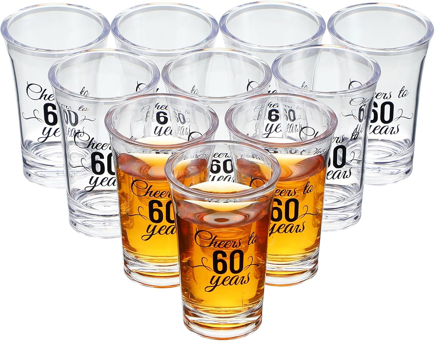 Ashenby 48 Pack Birthday Shot Glasses Bulk 1.4oz Cheers to 30/40/50/60/70/80 Years Shot Glass Unbreakable Thick Base Mini Clear Plastic Wine Glass