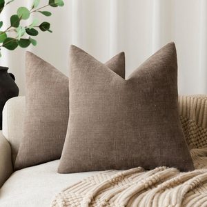 VelloHome Solid Textured Chenille Throw Pillow Covers 20x20 Inch, Taupe, Taupe Grey