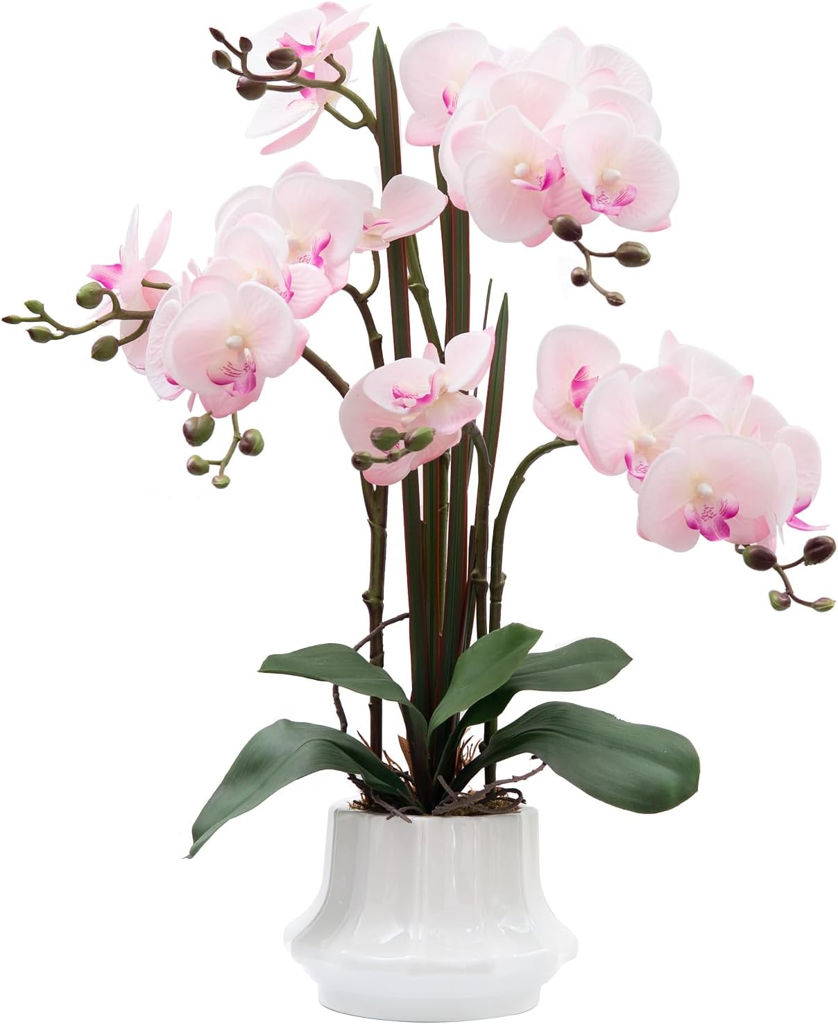 Aldernest Artificial Orchid Flower Plant 20.9'' Real Touch Faux Orchids in Ceramic Vase Pink Fake Phalaenopsis Flower Arrangement Silk Orchids with