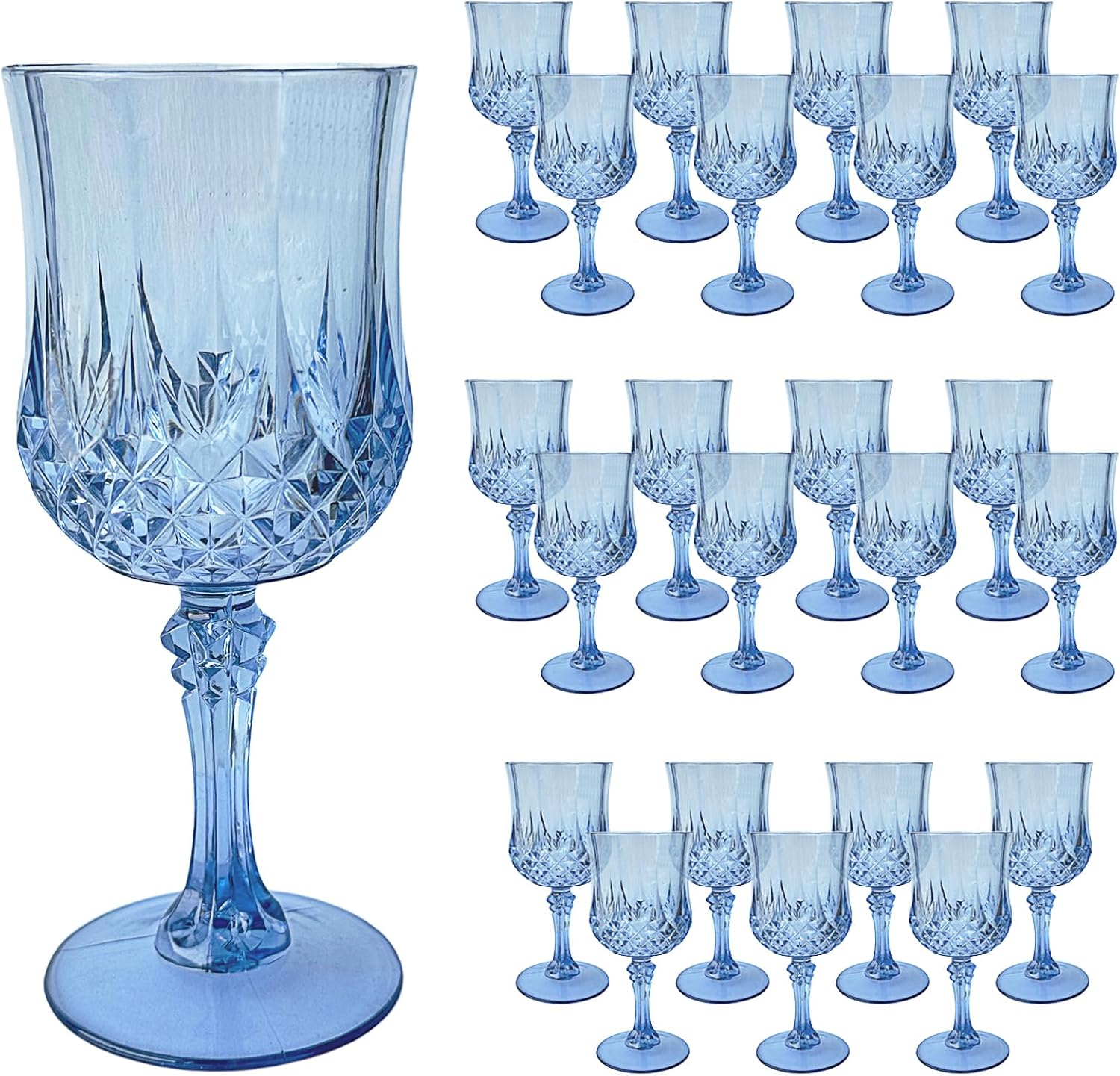 Ashenby 24 PCS Blue Plastic Wine Glasses, Reusable Plastic Wine Glasses