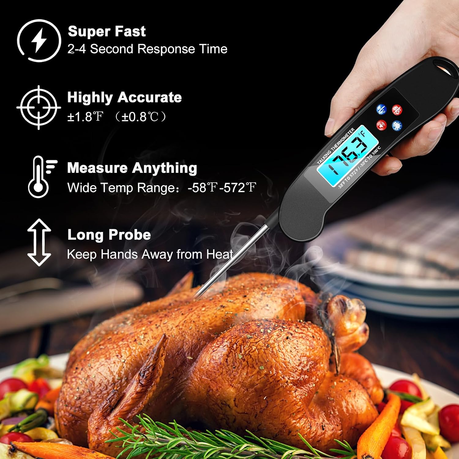 Aldernest Digital Talking Thermometer for The Blind, Black