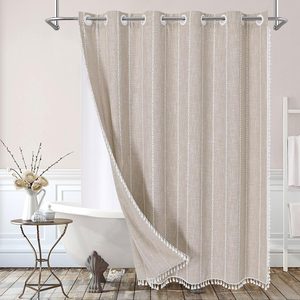 Aldernest No Hook Boho Farmhouse Linen Shower Curtain Taupe 72x74, 1.8 kg