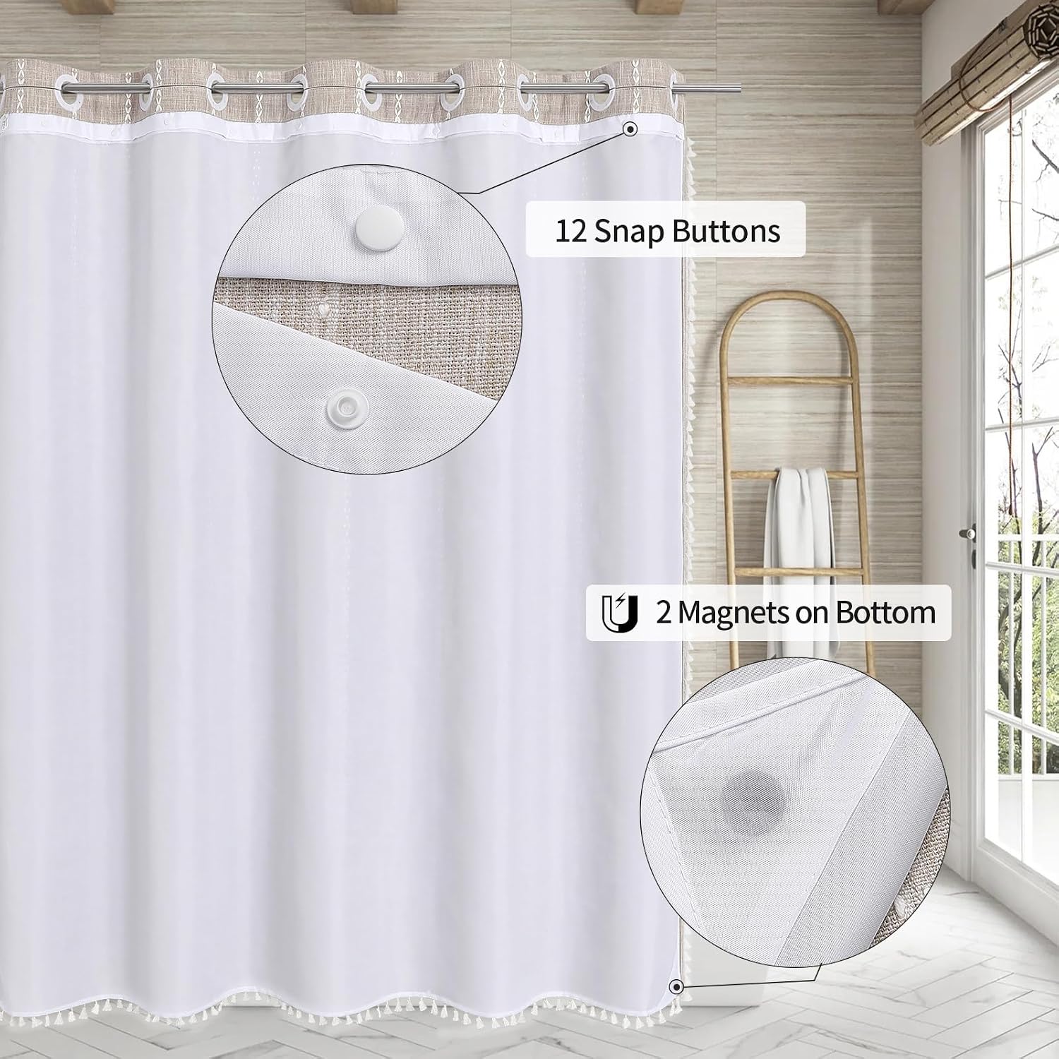 Aldernest No Hook Boho Farmhouse Linen Shower Curtain Taupe 72x74, 1.8 kg
