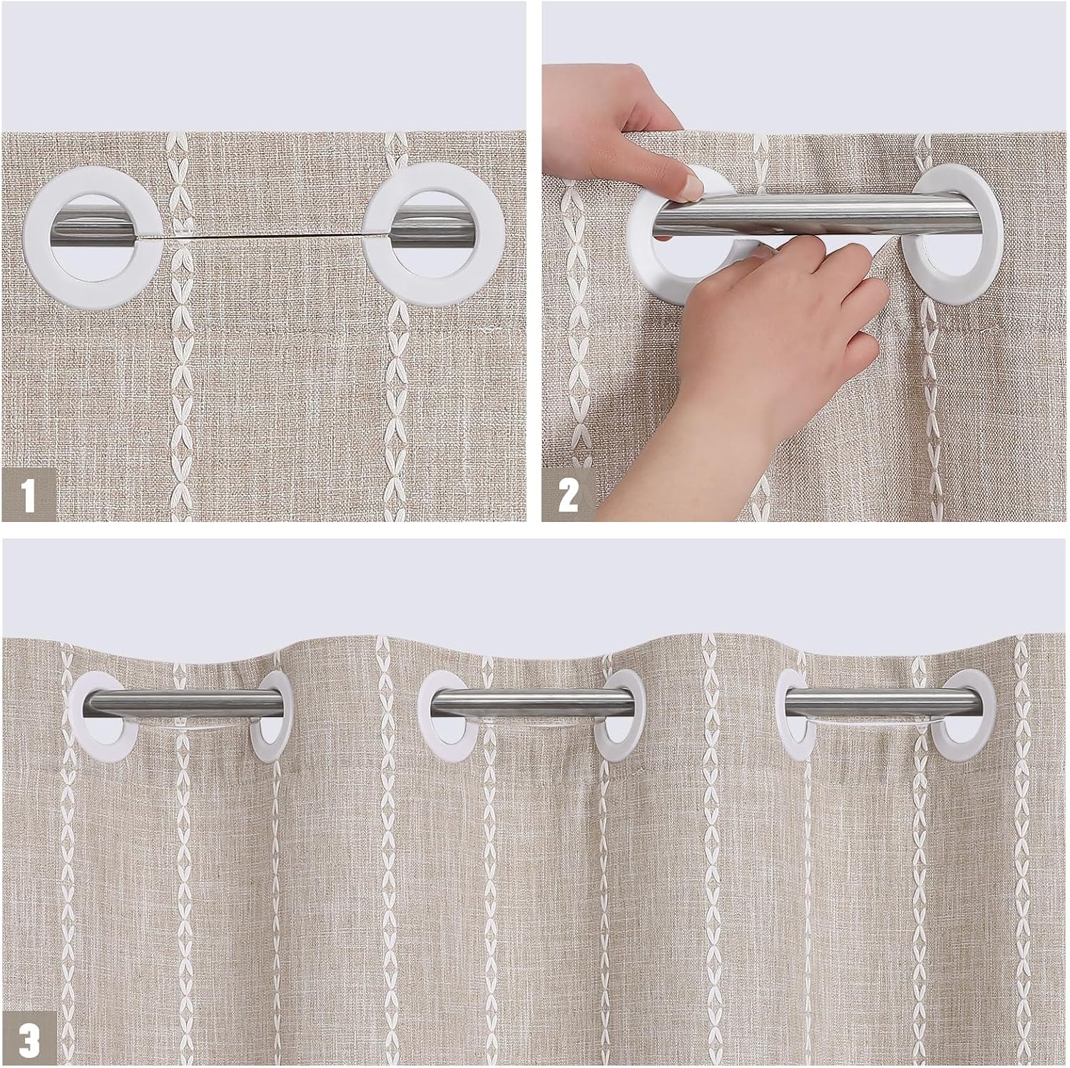 Aldernest No Hook Boho Farmhouse Linen Shower Curtain Taupe 72x74, 1.8 kg