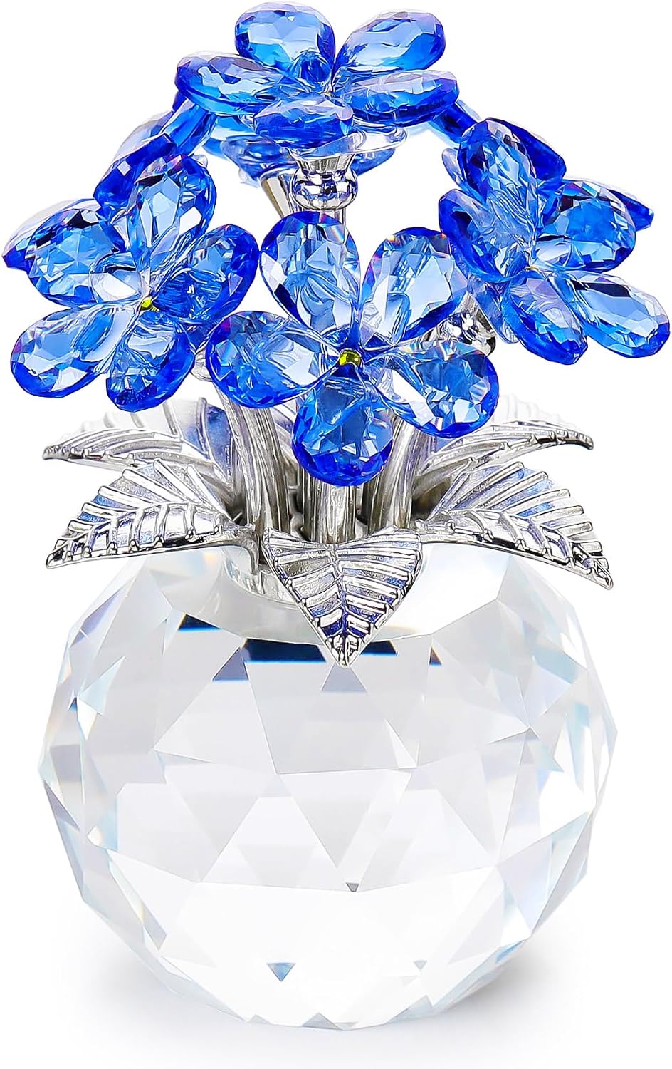Birchmont Blue Crystal Forget Me Not Flower Gifts, Glass Flower Bouquet Figurine, 0.54 kg, 2.75*4.33 in.