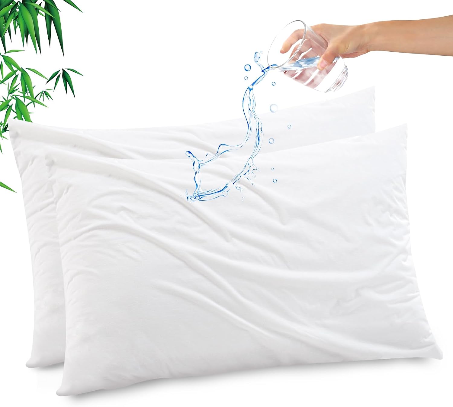 Aldernest Bamboo Rayon Waterproof Pillow Protector, Breathable Pillow Cover, Queen - 2pcs