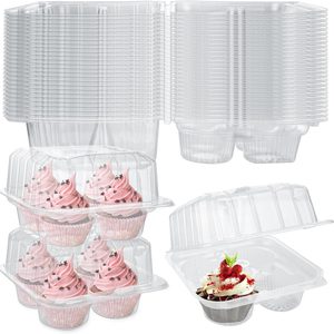 Birchmont 50 Pcs Cupcake Boxes 4 Count, Clear Plastic Cupcake Container Stackable, 6.9"×6.9"×4.3"