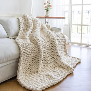 Aldernest Chunky Knit Throw Blanket for Couch, 50x60 Inches Cream, 1.97 kg