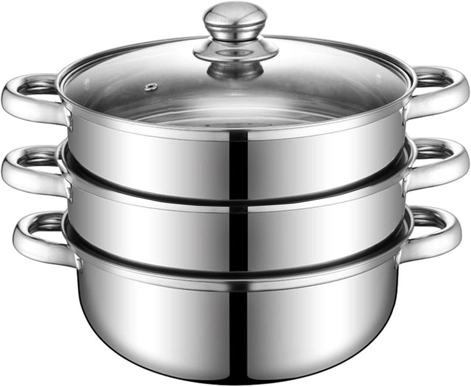 VelloHome Steamer Pot for Cooking 11 inch Steamer Pot, 1.62 kg, Silver, 3 Count