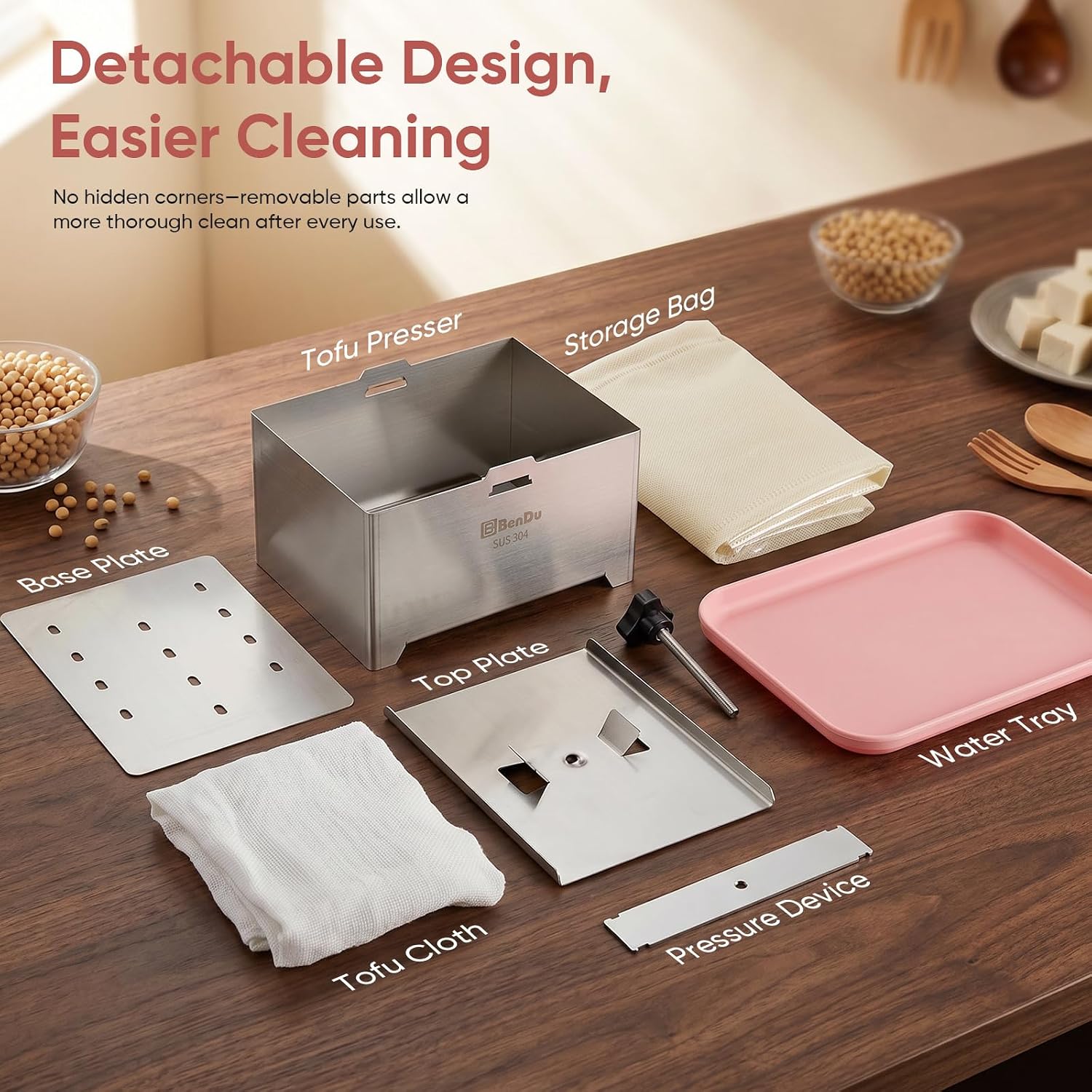 Aldernest Tofu Press Stainless Steel, Tofu Maker and Paneer Press with Cloth, Pink, 0.94 kg, Stainless Steel Standard