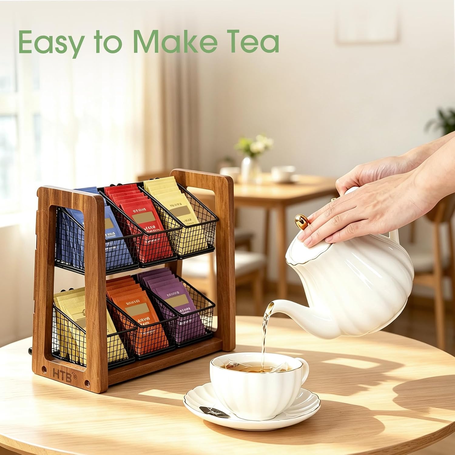 Ashenby 2 Tier Tea Organizer for Tea Bags with 6 Removable Metal Baskets, 2.6 pounds