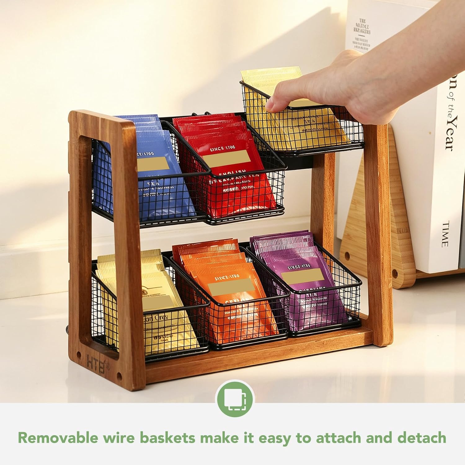 Ashenby 2 Tier Tea Organizer for Tea Bags with 6 Removable Metal Baskets, 2.6 pounds