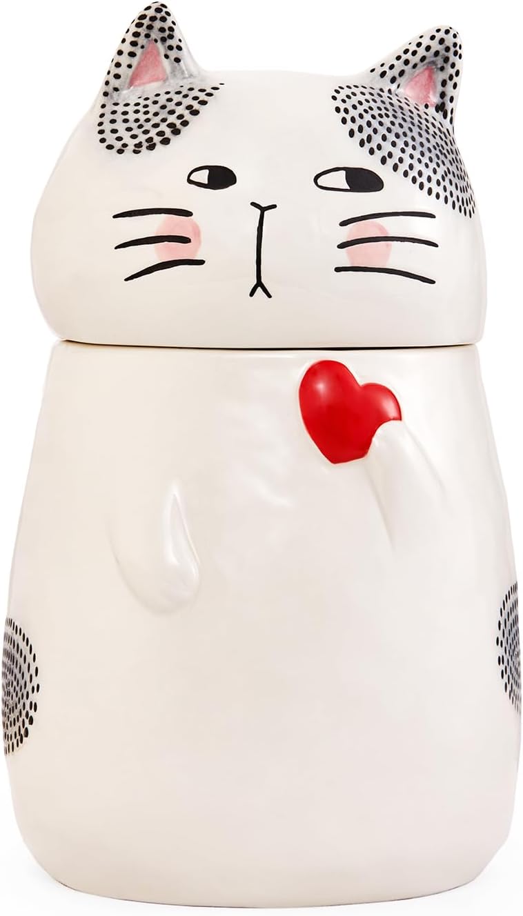 Aldernest Cartoon Cat Handpainted Stoneware Air Tight White 10.2 inch Cookie Jar, 1.88 kg
