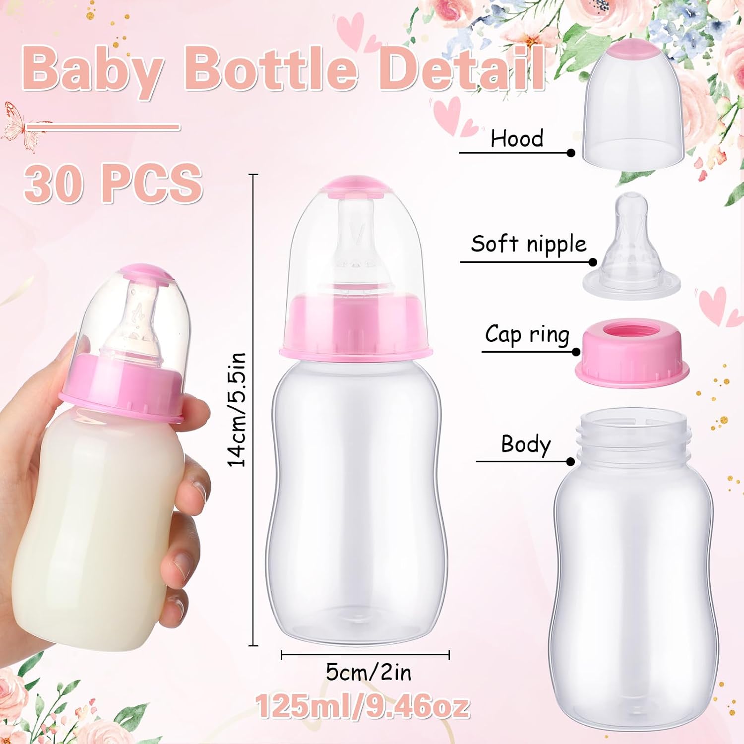 Rowanmere 30 Pcs Baby Shower Favor Party Bottle Chug Game, Pink, 2.7 pounds