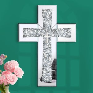 Aldernest Cross Wall Decor, Silver Mirrored Cross for Living Room, 0.85 kg