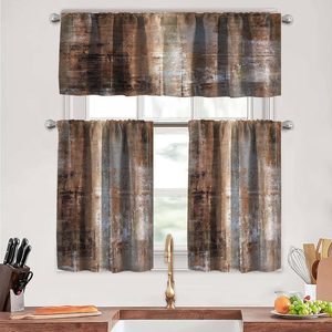 Aldernest Brown Kitchen Curtains Tiers and Valances Set 3 Piece for Windows Grey Kitchen Window Curtains Set,Modern Abstract Art Valances for Living