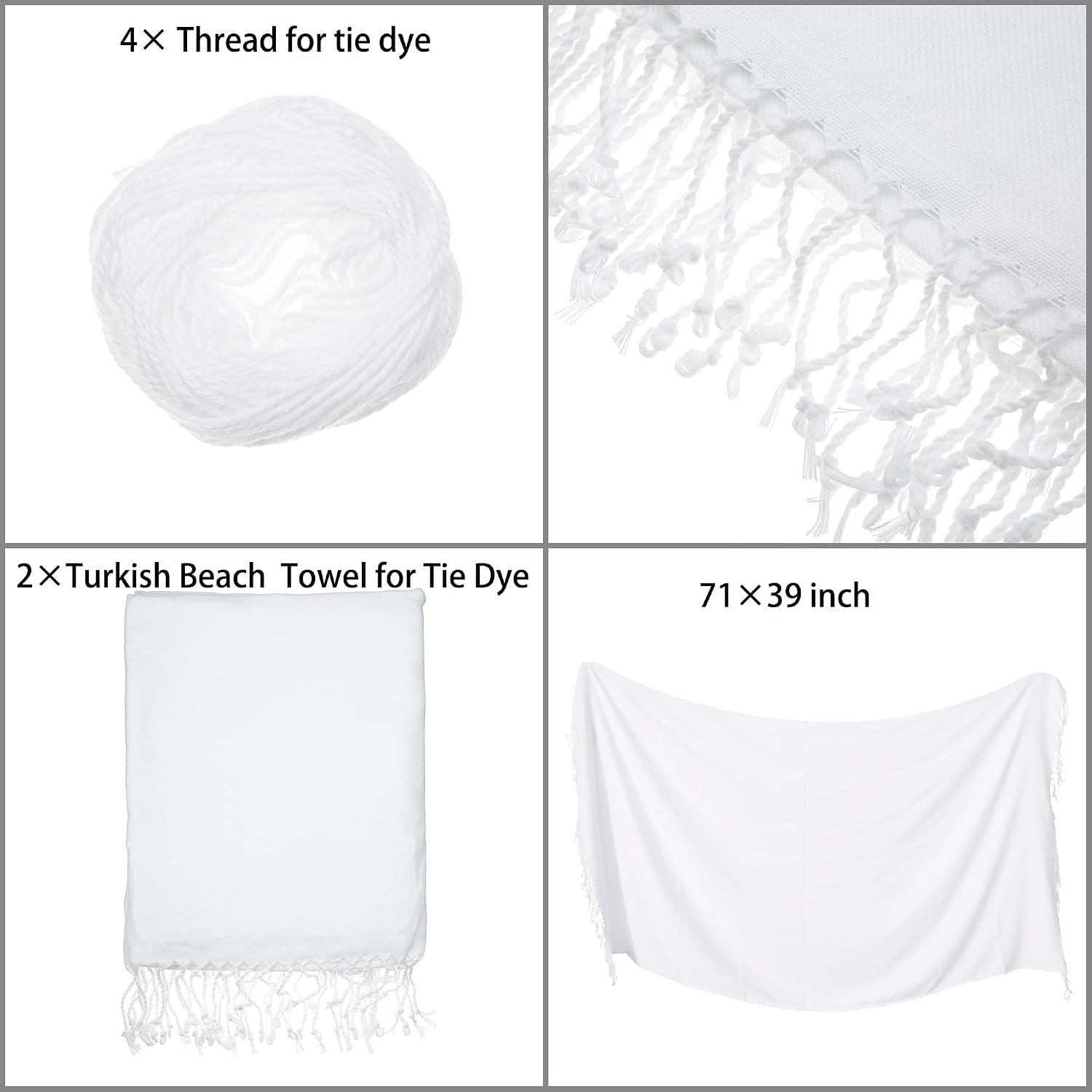 Ashenby 2PCS Turkish Beach Towels for Tie-dye 71x39 Oversized White Beach Towel for tie dye Party Lightweight Beach Blanke for Bath Towel Travel
