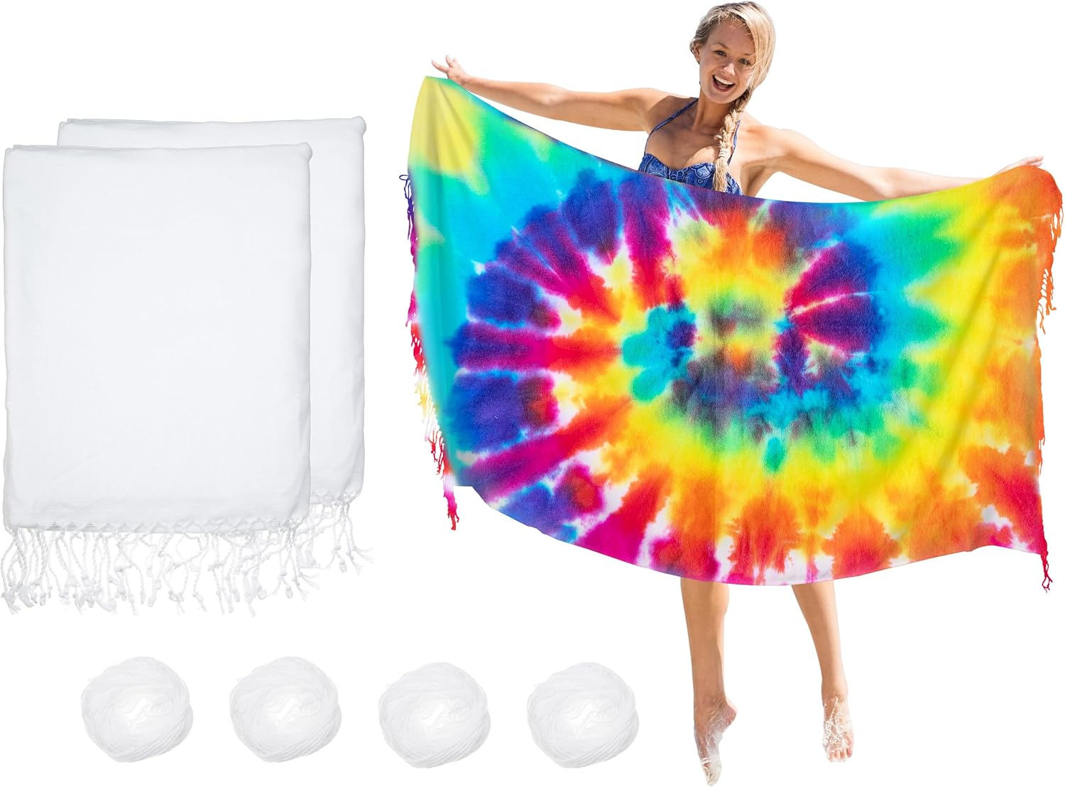 Ashenby 2PCS Turkish Beach Towels for Tie-dye 71x39 Oversized White Beach Towel for tie dye Party Lightweight Beach Blanke for Bath Towel Travel