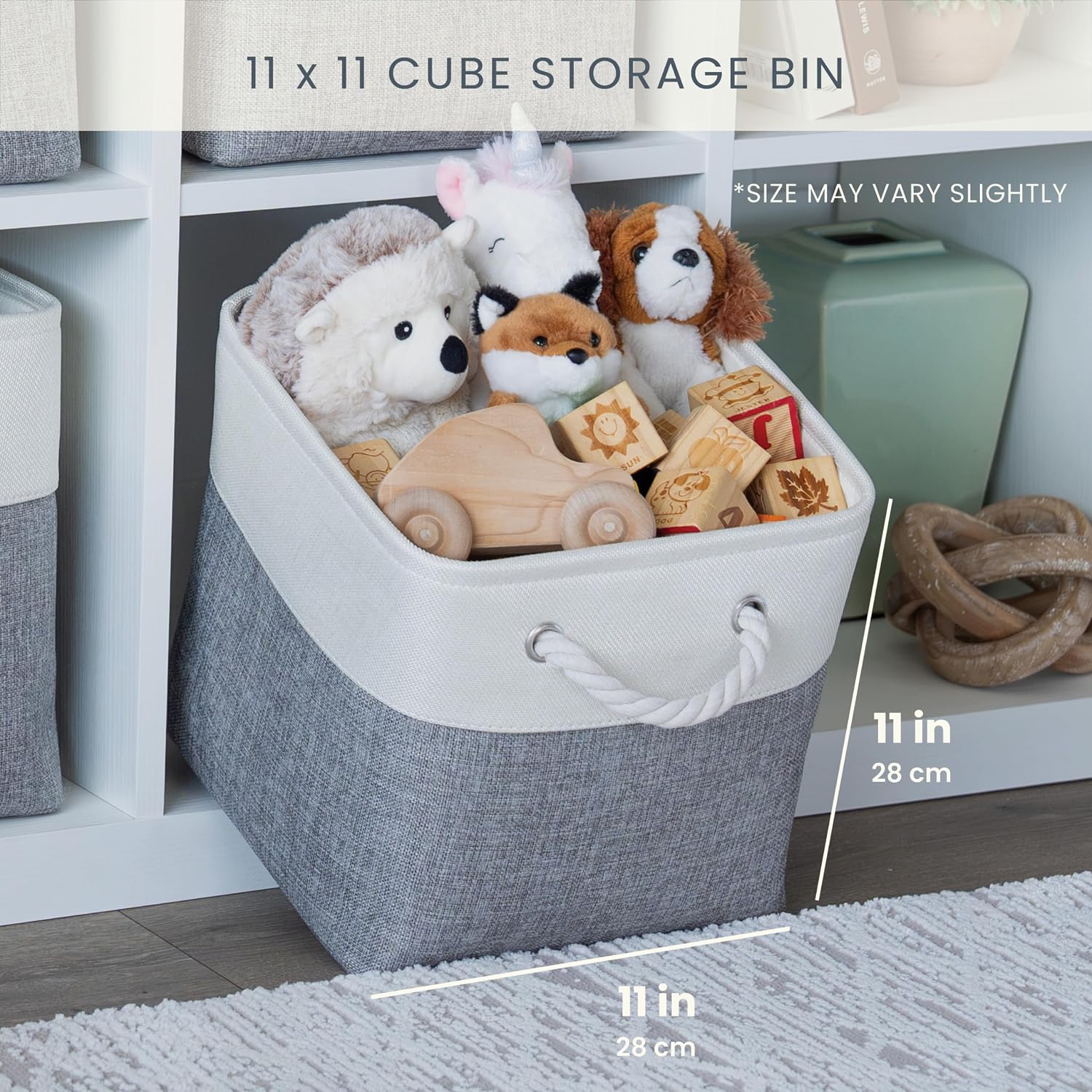 Ashenby 11x11 Cube Storage Bins, 4-Pack Fabric Cubes, Rope Handles, 1.69 kg, Beige Base / Off-White
