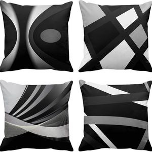 VelloHome Throw Pillow Covers Set of 4, 18 x 18 Inch, Stripes Black, Black and Grey