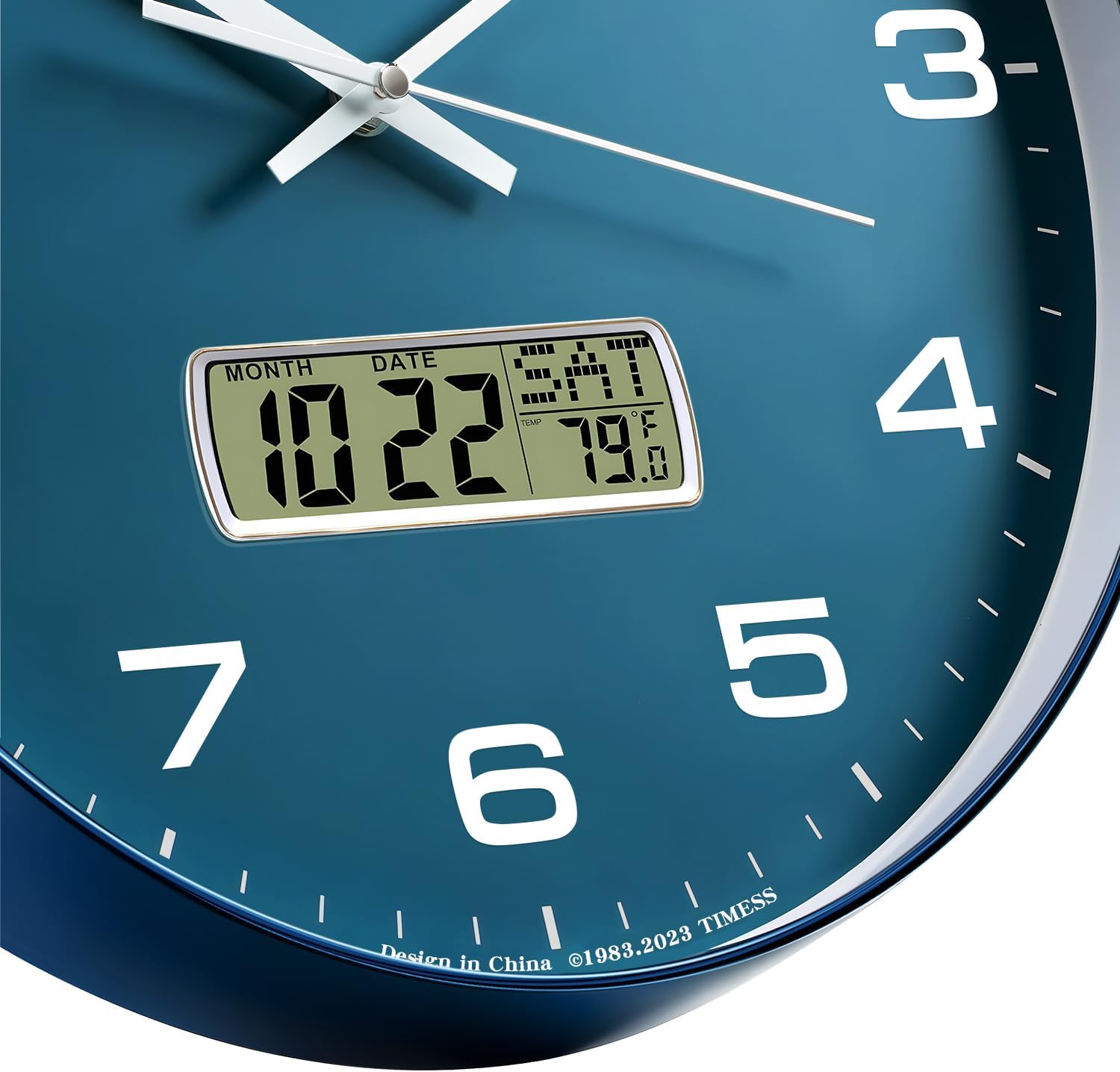 Aldernest 12-Inch Non-Ticking Analog Wall Clock with LCD Display, Blue, 1.02 kg