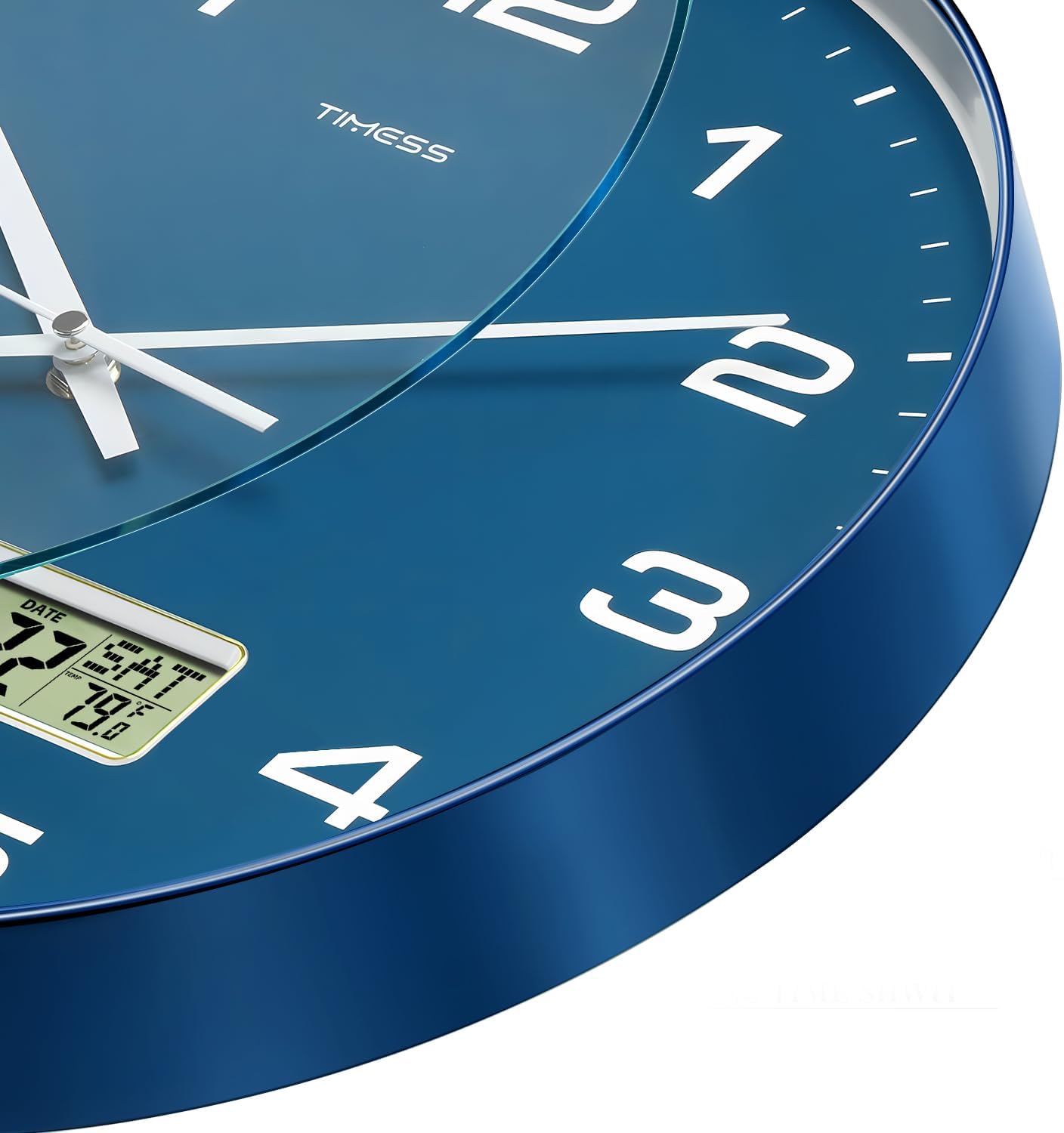 Aldernest 12-Inch Non-Ticking Analog Wall Clock with LCD Display, Blue, 1.02 kg