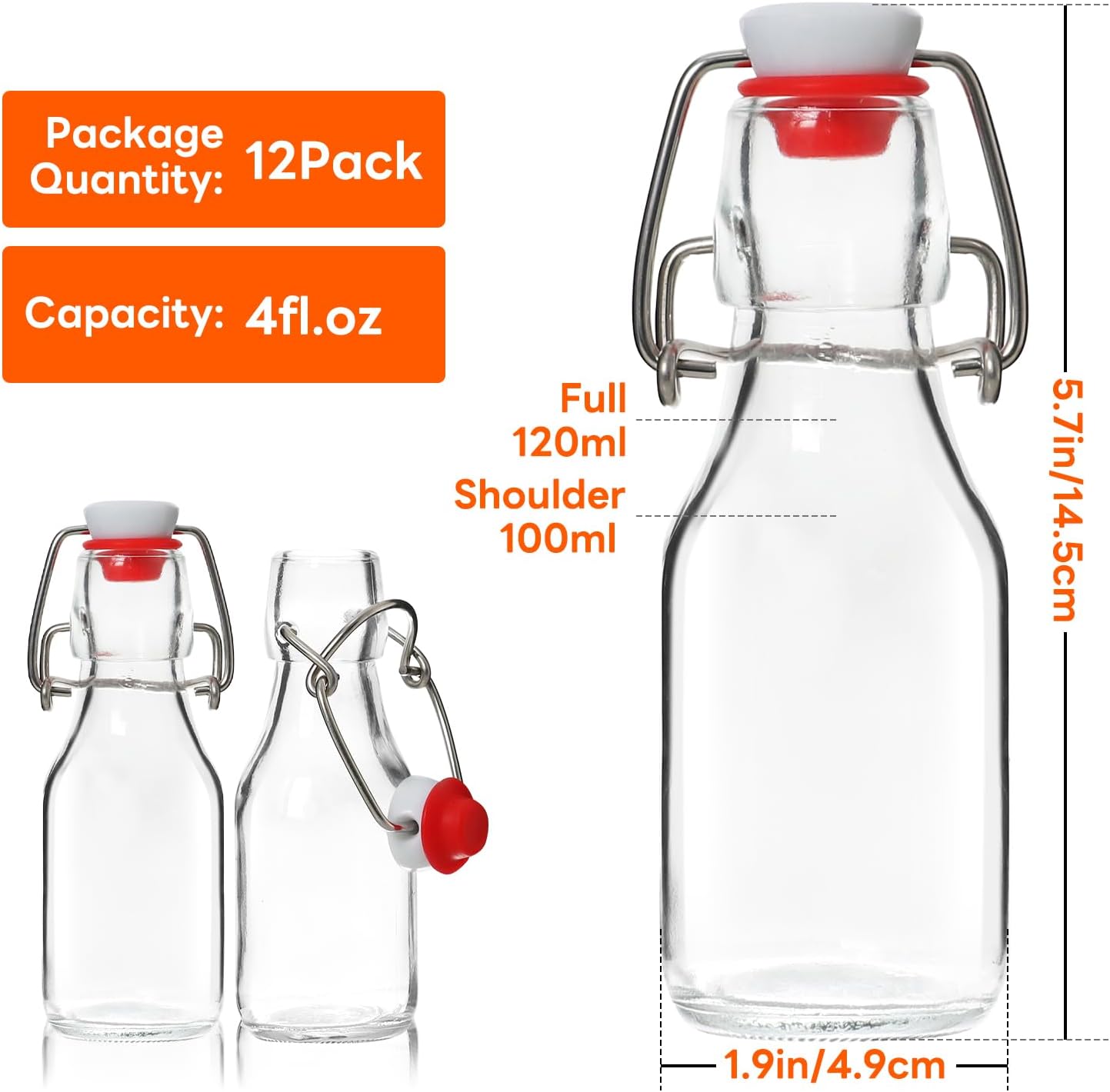 Ashenby 4oz Swing Top Glass Bottles 12-Pack with Airtight Lids, 1.86 kg, Transparent