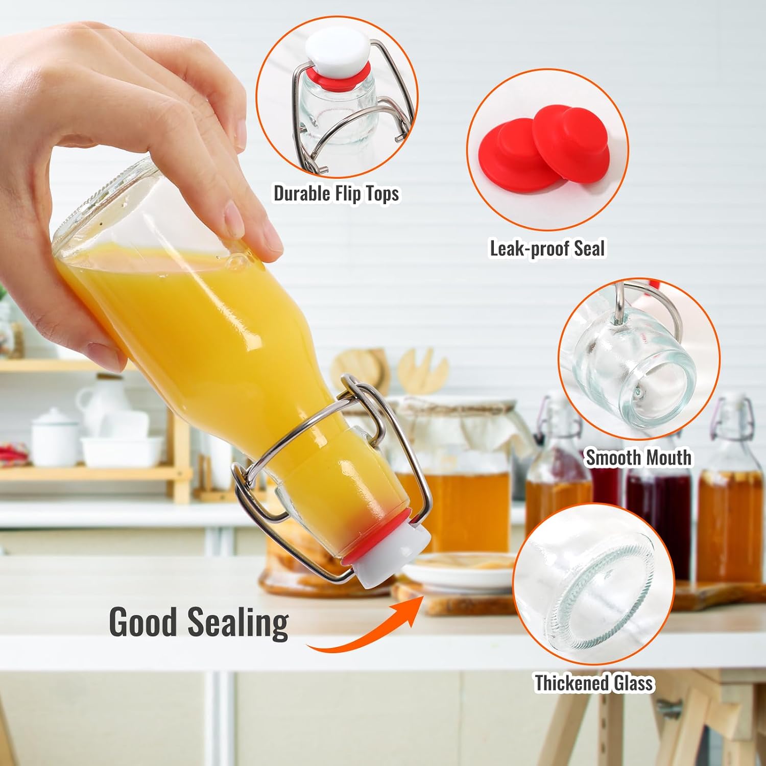Ashenby 4oz Swing Top Glass Bottles 12-Pack with Airtight Lids, 1.86 kg, Transparent