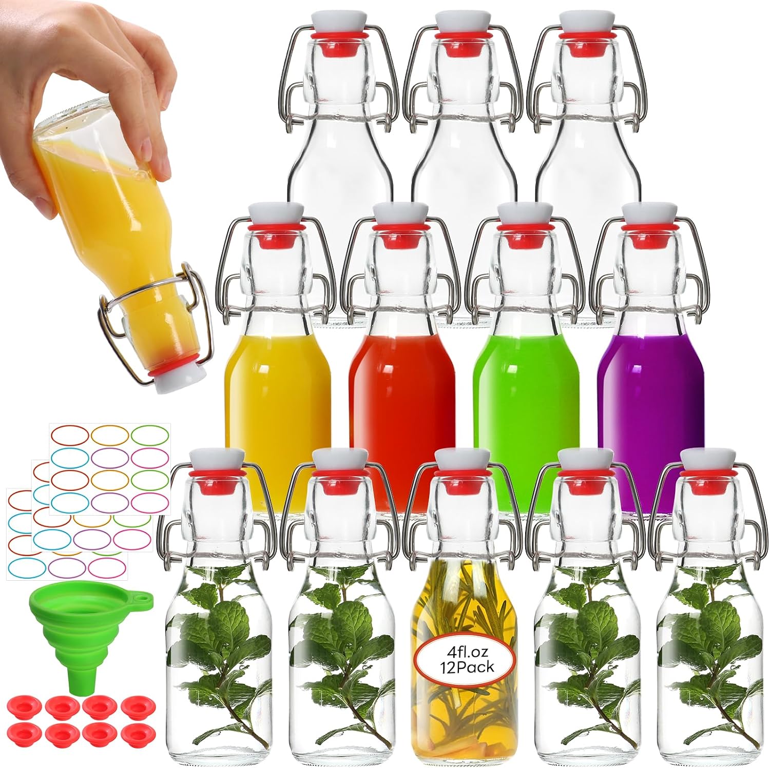 Ashenby 4oz Swing Top Glass Bottles 12-Pack with Airtight Lids, 1.86 kg, Transparent