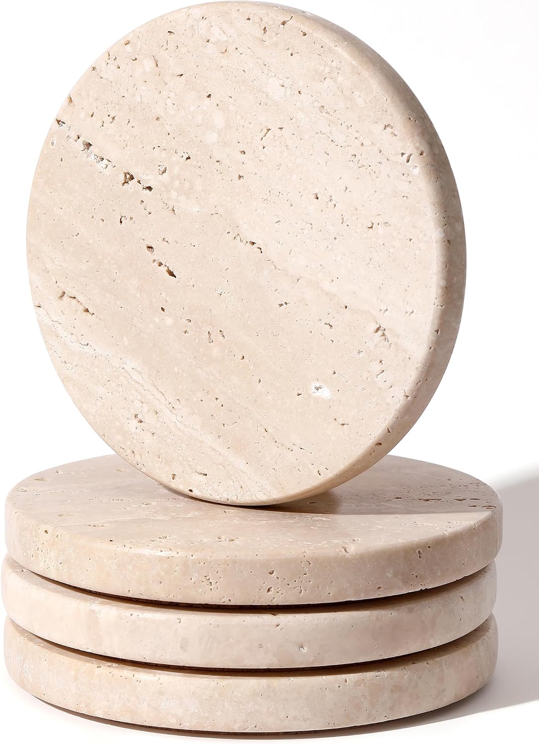 Aldernest Beige Travertine Coasters Set of 4, Marble Absorbent Coasters 4 ''