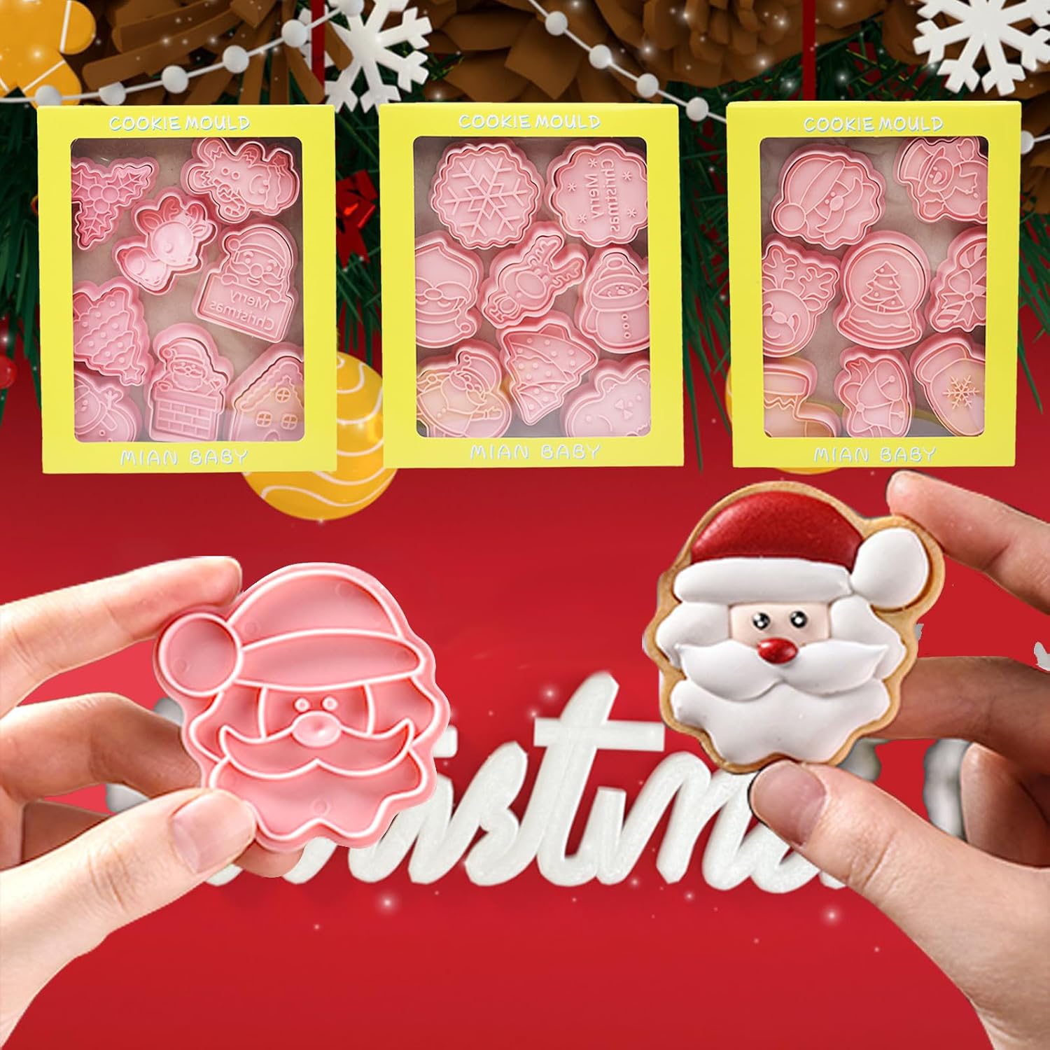 Aldernest 24pcs Chrismas Cookie Cutters Stamps Biscuit Baking Tools Embossing Cookie Molds