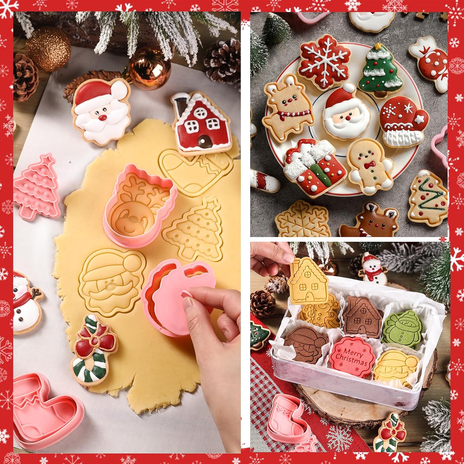 Aldernest 24pcs Chrismas Cookie Cutters Stamps Biscuit Baking Tools Embossing Cookie Molds