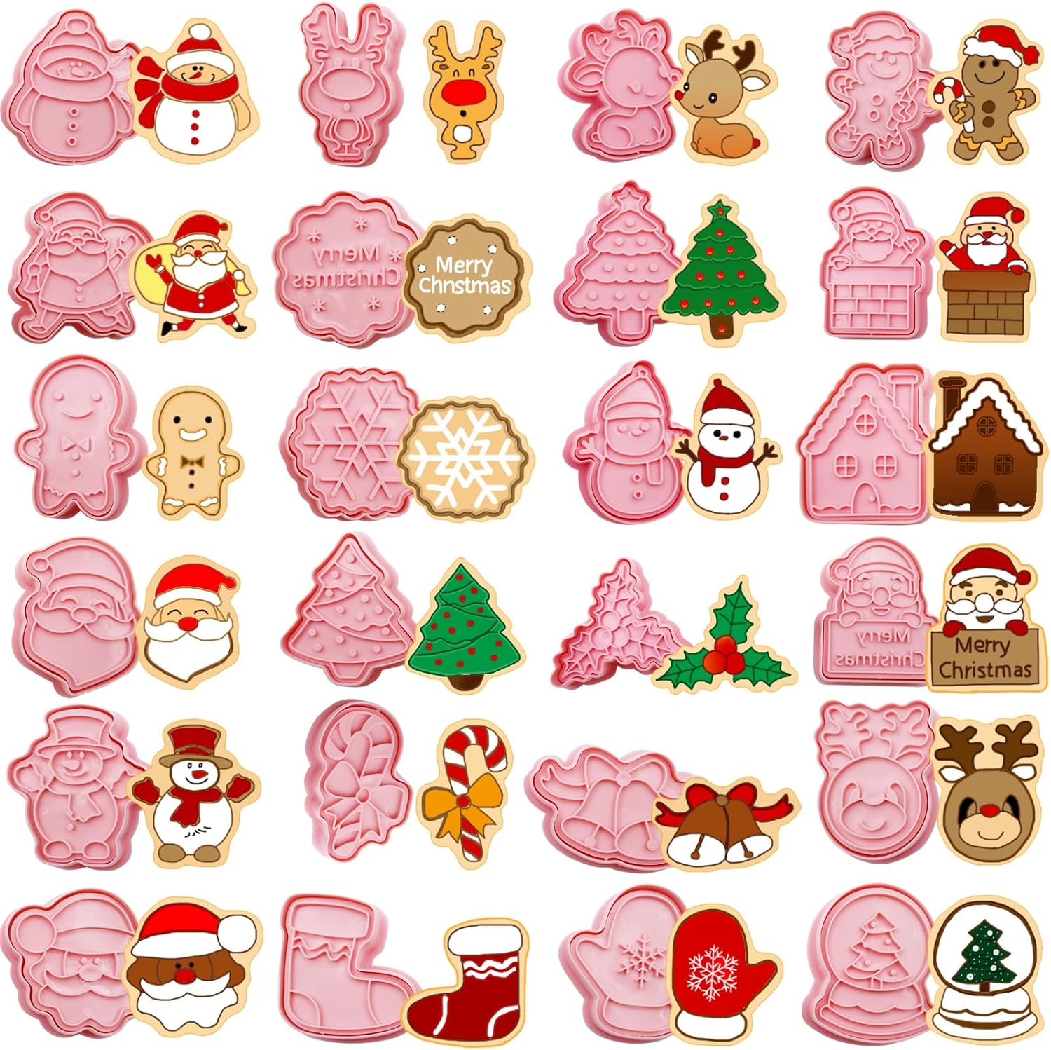 Aldernest 24pcs Chrismas Cookie Cutters Stamps Biscuit Baking Tools Embossing Cookie Molds