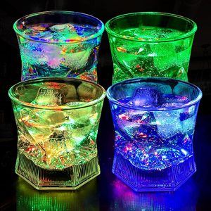 Aldernest LED Old Fashioned Glasses: 10oz Liquid Activated Multicolor Light Up Drinking Tumblers Set of 4 - Plastic Fun Cups for Water Beer Cocktail