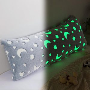 VelloHome Glow in The Dark Body Pillow Cover, Soft Velvet Fluffy Bed Pillow Case, 54" x 21" (Pack of 1), White Grey