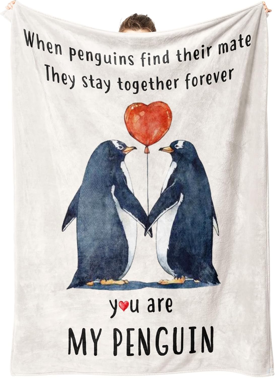 VelloHome Gifts for Him Her Boyfriend Girlfriend, Romantic Christmas Blanket Gift, 60"x50", You Are My Penguin
