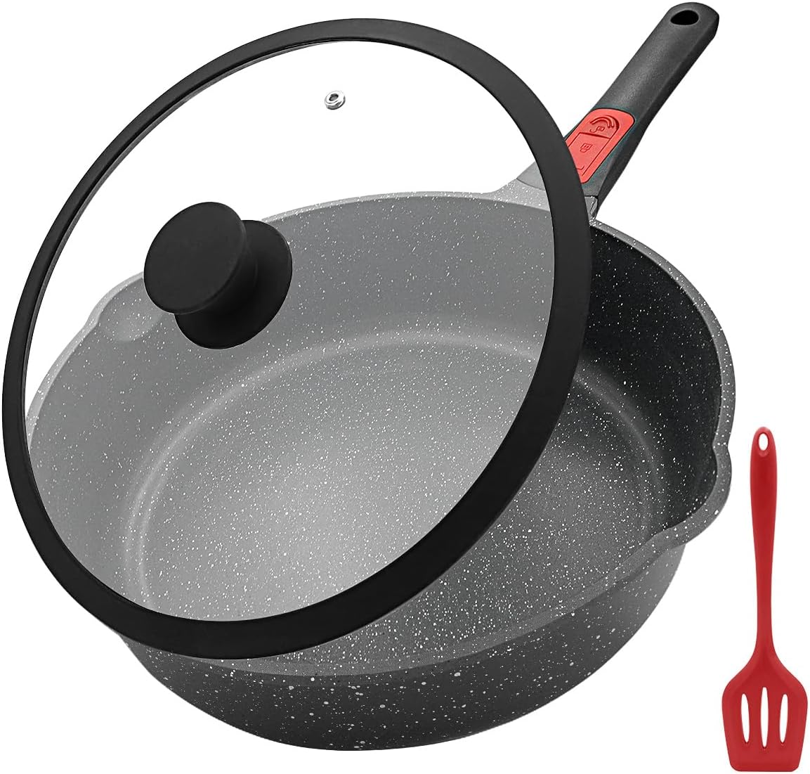 Ashenby 12 Inch Large Deep Frying Pan Skillet Nonstick with Lid, 5 QT, 4.6 pounds, Black, 3